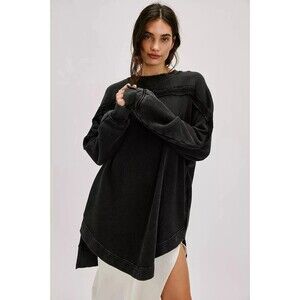 Free People Taylor Sweatshirt Tunic Top Oversized Solid Slouchy Cotton XS 283762
